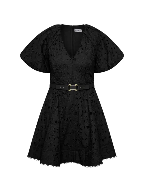 Rebecca Vallance Wilda puff sleeve V-neck mini dress Black 26011463