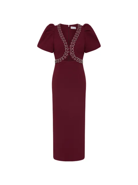 Rebecca Vallance Cava puff-sleeves embellished midi dress Red 26011247