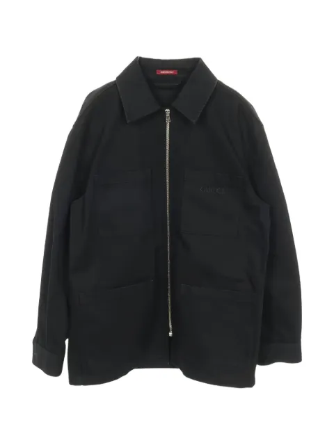 Gucci Pre-Owned rhinestone logo zip-up denim jacket Black 1035731