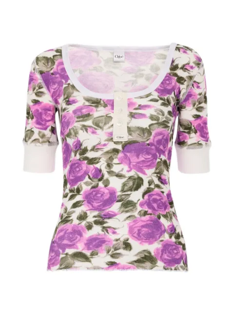 Chloé floral-print scoop-neck T-shirt White CH26UJH56909