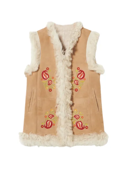 Fortela Donna floral-embroidery shearling vest Neutrals WDONNAJA005BGE