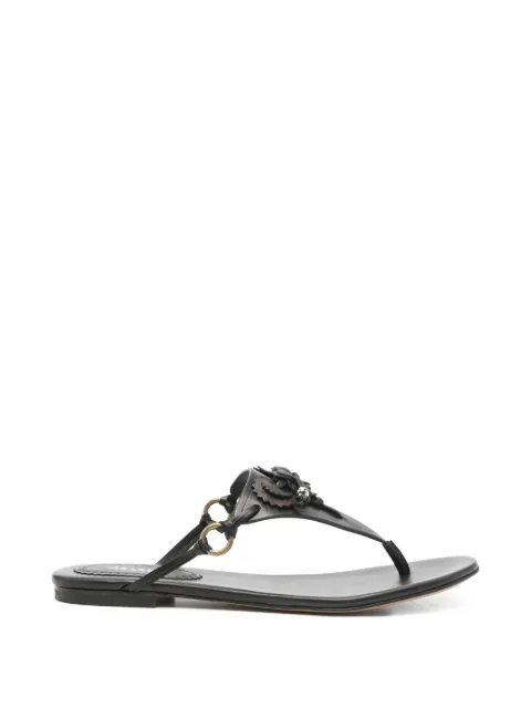 ISABEL MARANT Elato leather flowers-detail flat sandals Black SD0292FAD2B01S
