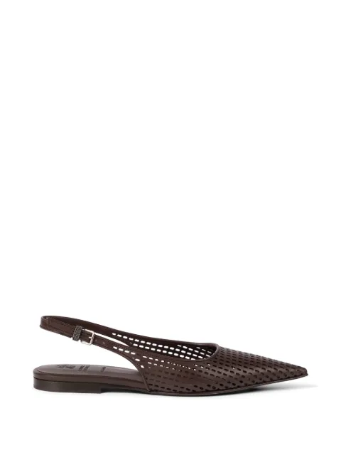 Brunello Cucinelli netted leather slingback flats Brown MZSKC3179C8279