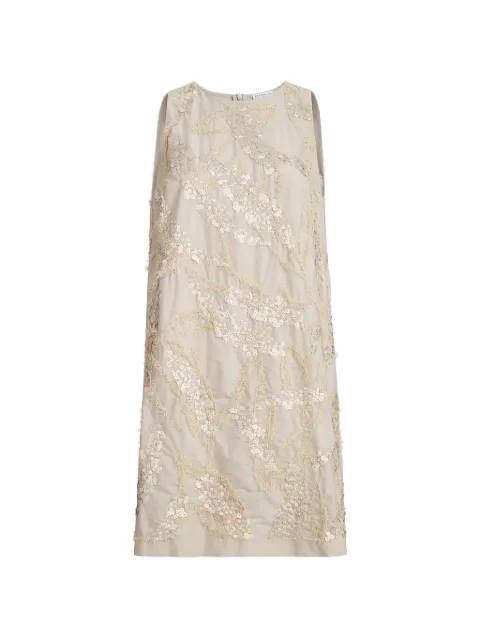 Brunello Cucinelli techno cotton poplin mini dress with dazzling seabed embroidery Neutrals M0F79AHD92C9593
