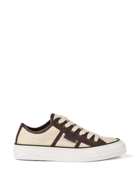 Brunello Cucinelli techno raffia sneakers with shiny tab Neutrals MZQ9G3222C112