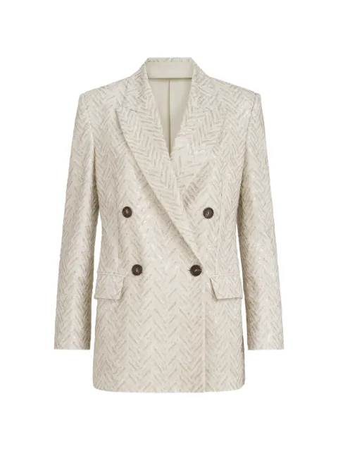Brunello Cucinelli dazzling maxi chevron embroidery blazer in linen Neutrals MM6337324C200