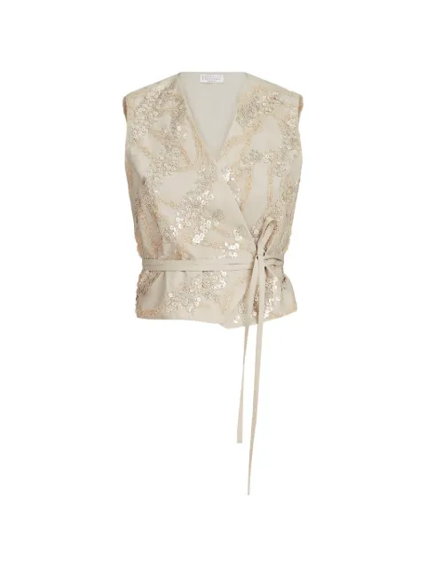Brunello Cucinelli techno-cotton poplin vest with dazzling seabed embroidery Neutrals M0F79HD906C9593