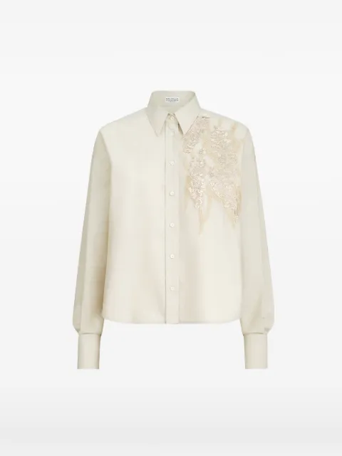 Brunello Cucinelli techno cotton poplin shirt with dazzling seabed embroidery White M0F79RJ916C9593