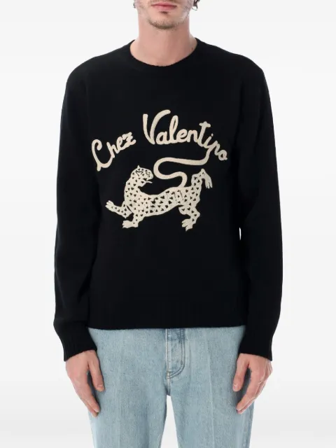 Valentino Garavani wool jumper with Chez & Panther embroidery Black VKC37ABBN