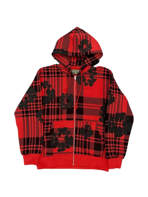 Denim Tears plaid zip-up hoodie Red DT297