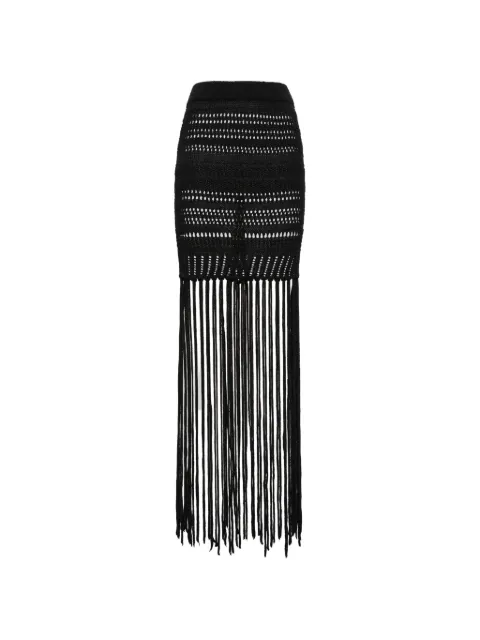 Laneus knitted fringe maxi skirt Black S6LAWOKK179