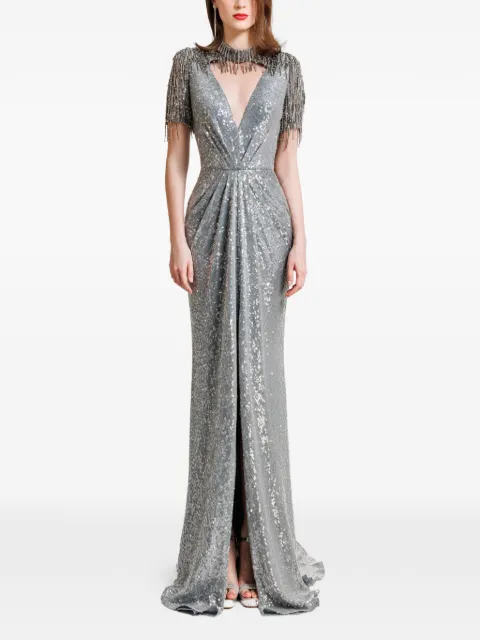 Gemy Maalouf embroidered sequins maxi dress Silver GMPF247335LD