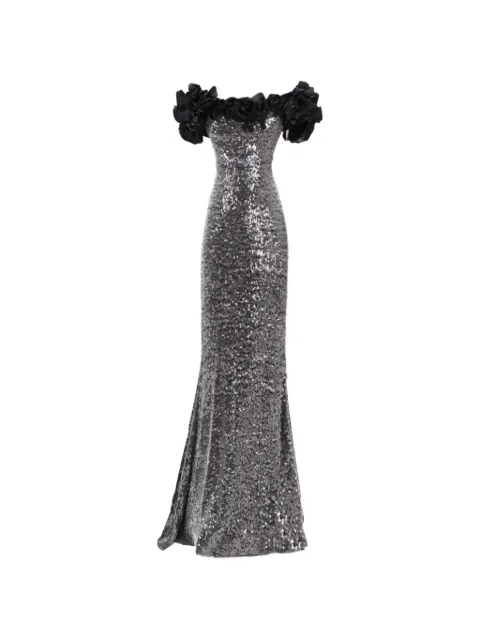 Gemy Maalouf floral off-shoulder maxi dress Grey GMPF247334LD