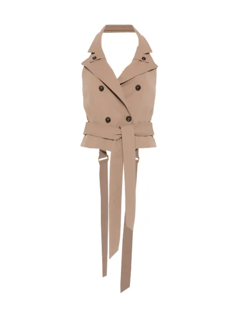 Elisabetta Franchi gabardine waistcoat with belt Brown GL00561E2