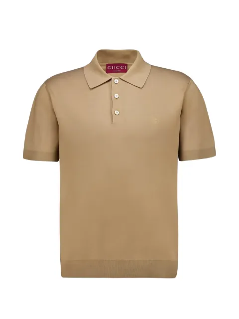 Gucci logo-embroidered polo shirt Neutrals 853378XKFDL