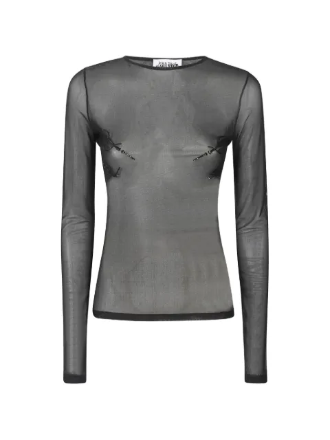 Jean Paul Gaultier sequin-embroidered mesh top Black WTO433M016