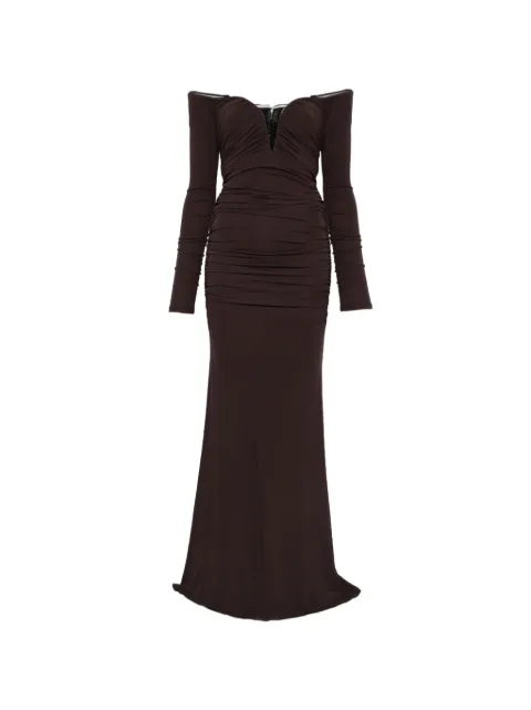 Elisabetta Franchi Red Carpet dress in crêpe jersey fabric with drapes Brown ABR1061E2