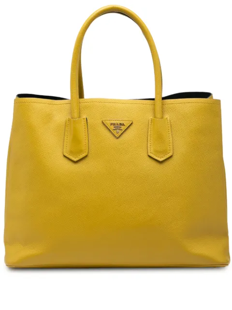 Prada Pre-Owned 2010-2025 Medium Saffiano Cuir Double satchel Yellow FU9FTDL8G3N353V1