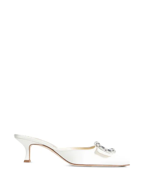 Manolo Blahnik Mayjou crystal-buckle satin mules White 4252232