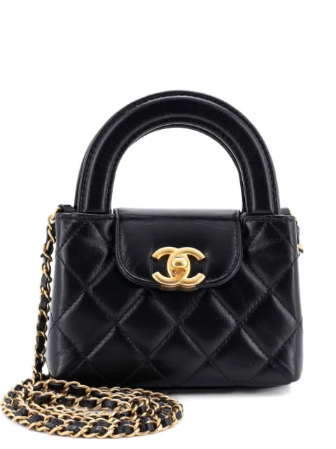 CHANEL Pre-Owned Kelly Top Handle Shopping Bag Quilted Shiny Aged Calfskin Nano crossbody bag Black 460DK81C9O1GXJME