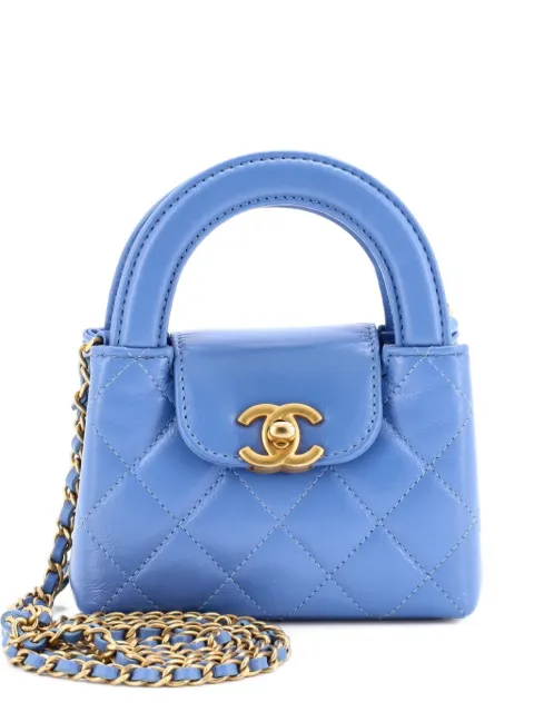 CHANEL Pre-Owned Kelly Top Handle Shopping Bag Quilted Shiny Aged Calfskin Nano crossbody bag Blue R8N4R4RCEDA21FN8