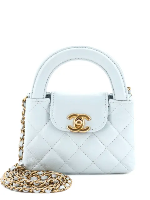 CHANEL Pre-Owned Kelly Top Handle Shopping Bag Quilted Shiny Aged Calfskin Nano crossbody bag Blue LDU1R23KFK0L1A2H