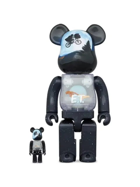 MEDICOM TOY xBearbrick xE.T. light up design figure set of two 400% and 100% Black MEDI3045