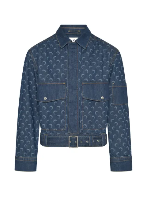 Marine Serre belted moon-print denim jacket Blue UJA088ARDEN0002BL80
