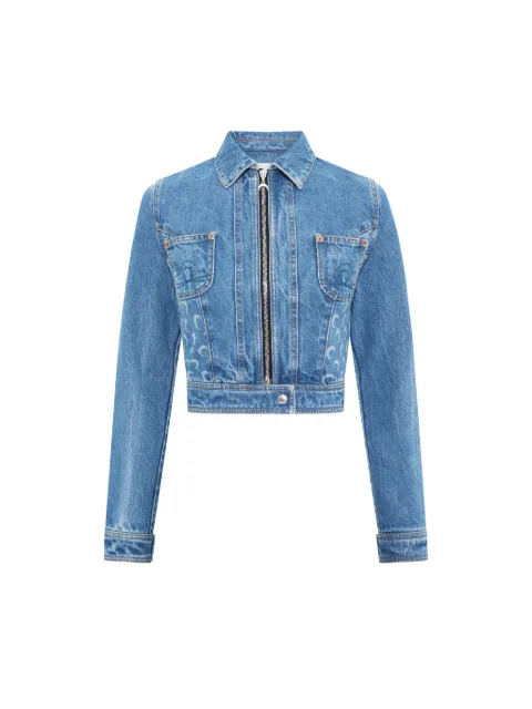 Marine Serre Moon-print cropped denim jacket Blue WJA076ACDEN0002BL05