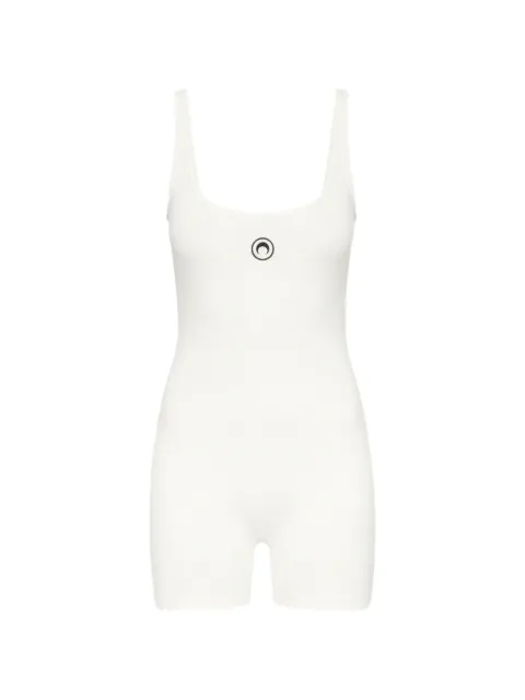Marine Serre logo ribbed jersey catsuit White WJS029ACJER0011WH10