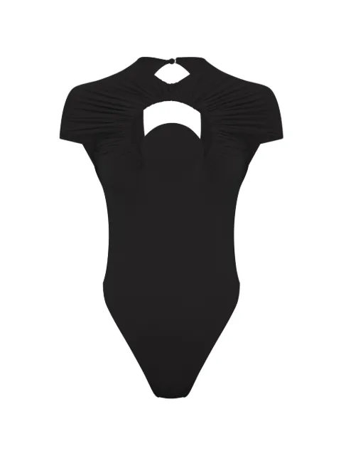 Marine Serre Moon cut-out gathered swimsuit Black WSW017ACJER0104BK99