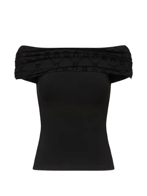 Marine Serre draped off-shoulder blouse Black WTO509ACJER0022BK99