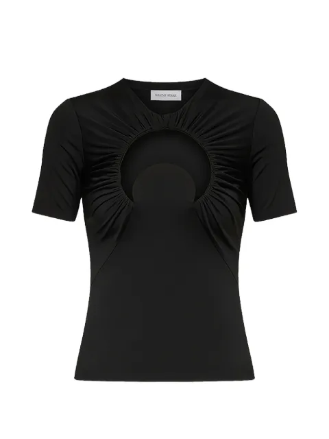 Marine Serre Moon-motif gathered T-shirt Black WTO502ACJER0100BK99