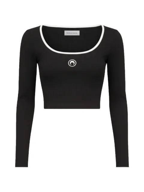 Marine Serre logo-embroidery jersey top Black WTT033ACJER0008BK96