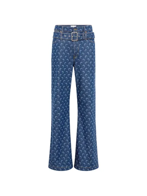 Marine Serre crescent moon-print belted jeans Blue MPA093ARDEN0002BL80
