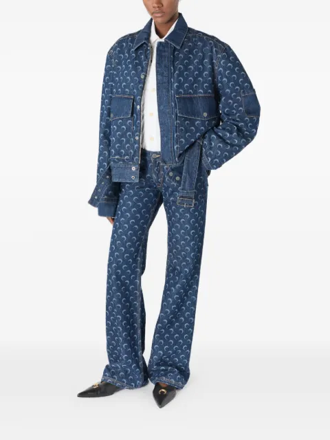 Marine Serre crescent moon-print jeans Blue WPA180ARDEN0002BL80