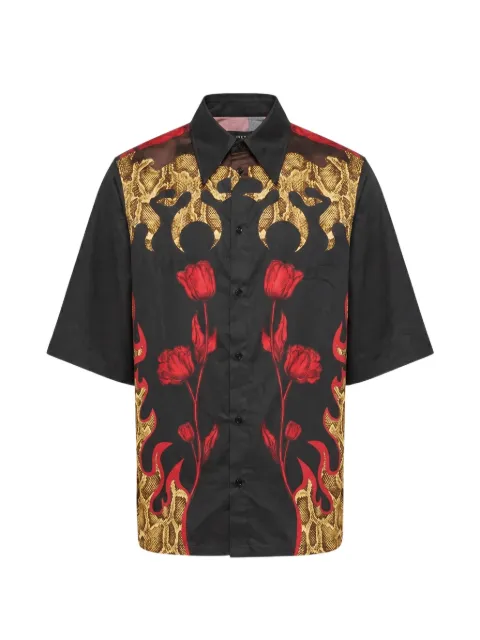 Marine Serre flowers-printed bowling shirt Black MSI072ARWOV0062BK97