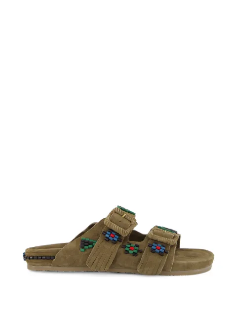 Baziszt Sambla bead-embellished suede flat sandals Green BZSS26FO04055