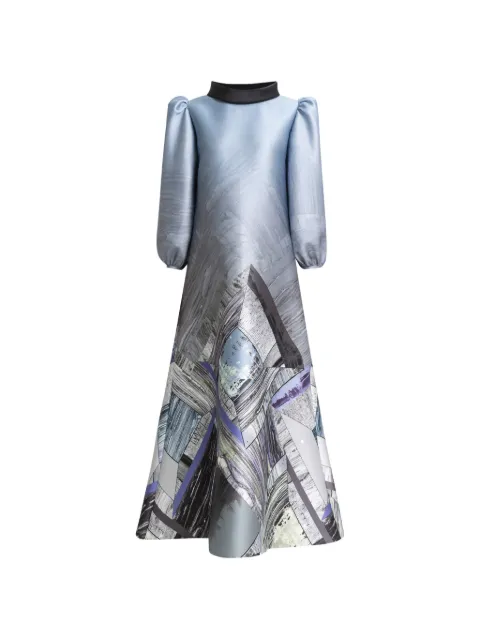 Gemy Maalouf puffed sleeves geometric maxi dress Blue GMCP257511KF