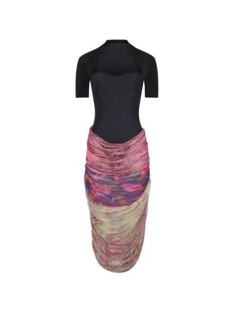 Marine Serre draped floral midi dress Black WDR438ACJER0022BK99