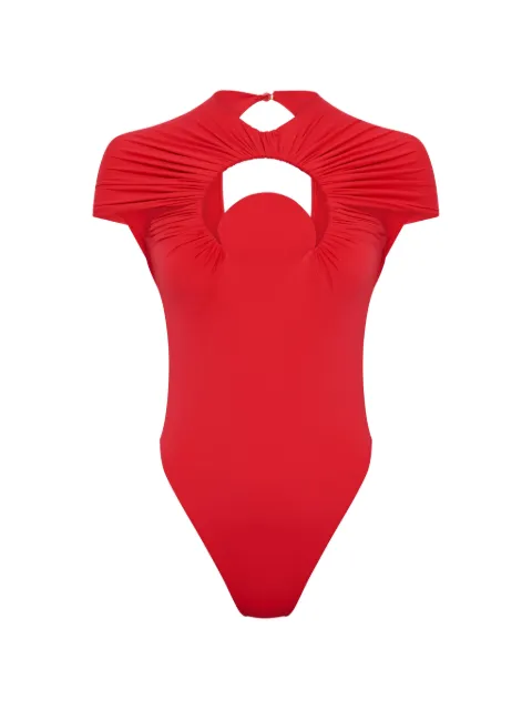 Marine Serre Moon gathered swimsuit Red WSW017ACJER0104RD12