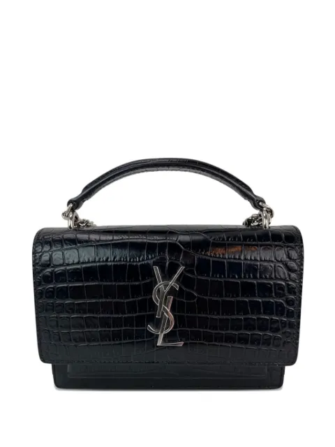 Saint Laurent Pre-Owned crocodile embossed chain tote bag Black 50631597883703