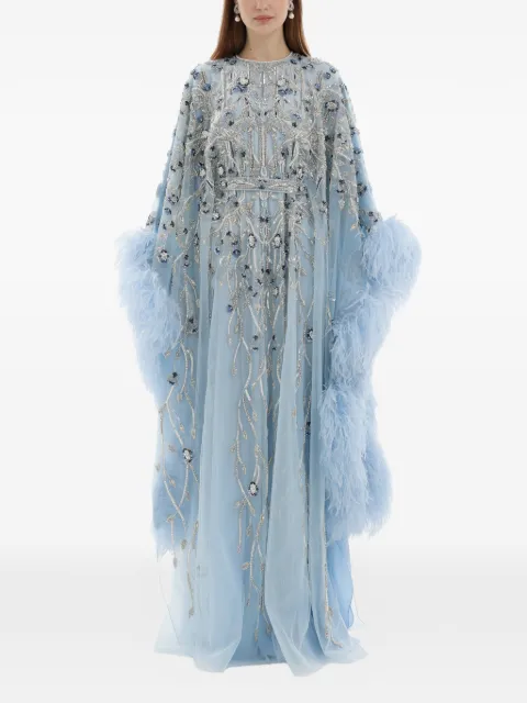 Dina Melwani crystal-embroidered feather maxi dress Blue DM25024251