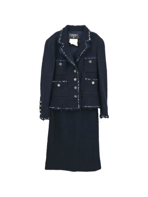 CHANEL Pre-Owned 1994 frayed-trim skirt suit Blue 116164