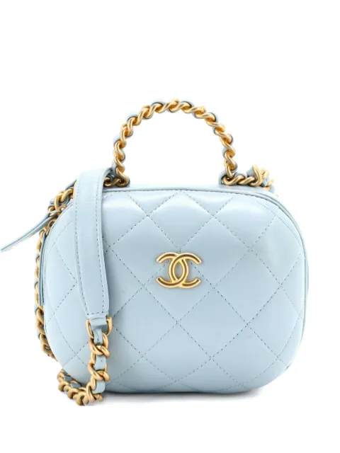 CHANEL Pre-Owned CC Bubble Top Handle Vanity Case with Chain Quilted Lambskin Small satchel Blue AXWXPH2M0ZABIRT9