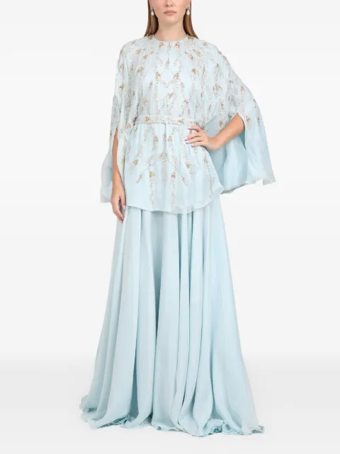 Dina Melwani embellished slit-sleeve maxi dress Blue DM25024541