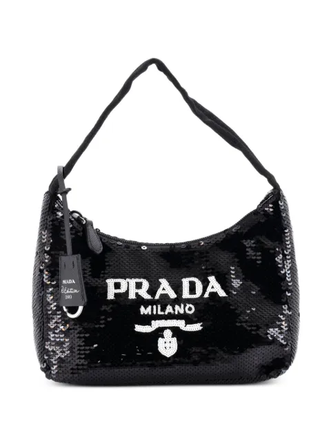 Prada Pre-Owned Re-Edition 2000 Sequins Mini hobo bag Black OF5R5RFB6JDKDSVV