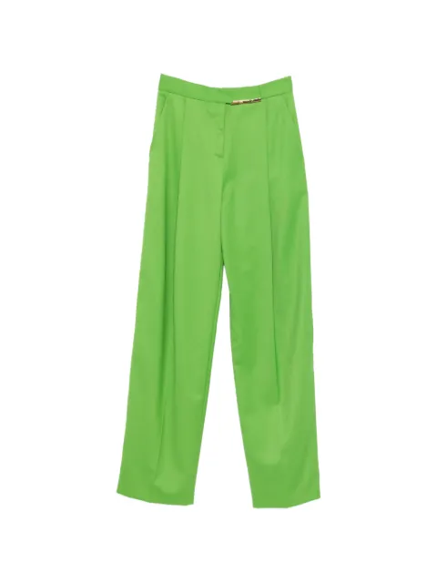 Elisabetta Franchi cool wool trousers with jewel plaque Green PA15761E2