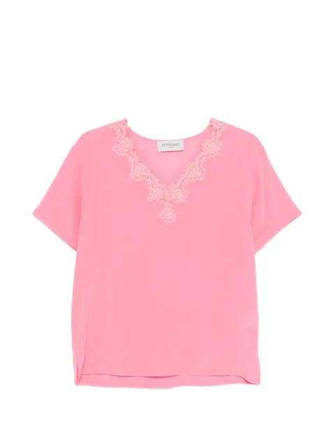 ERMANNO FIRENZE lace-detail V-neck top Pink D48EK059E61