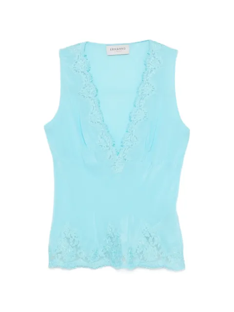 ERMANNO FIRENZE lace-detail V-neck top Blue D48EL017E61